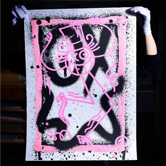 Andre Saraiva "Pink Mr. A on Spray" Limited Edition Screen Print on Heavy Paper - Picture 1 of 8